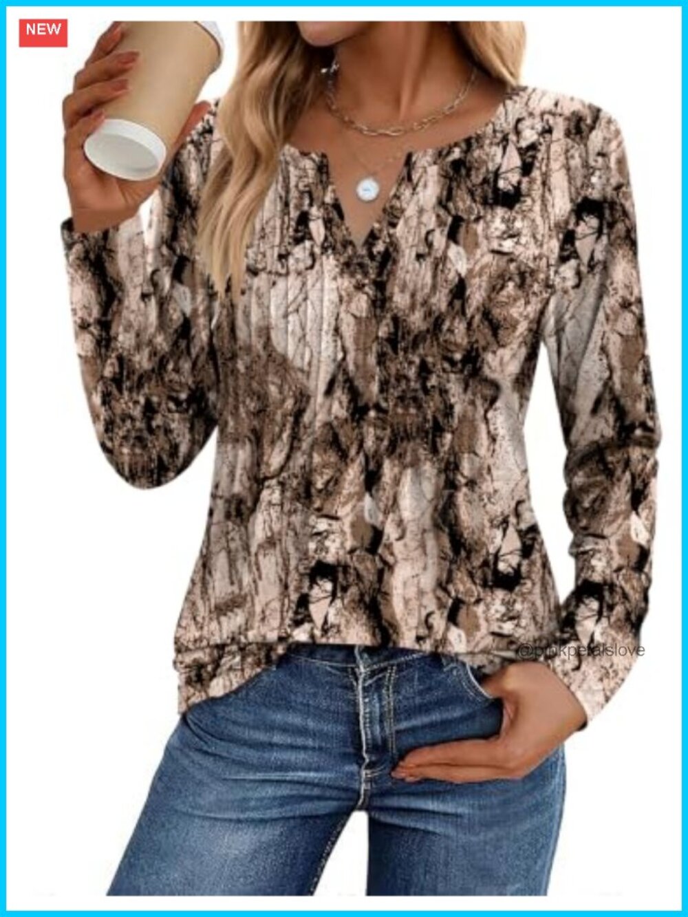Womens Long Sleeve V Neck Pleated Tunic Blouse Loose Fit Casual Top
